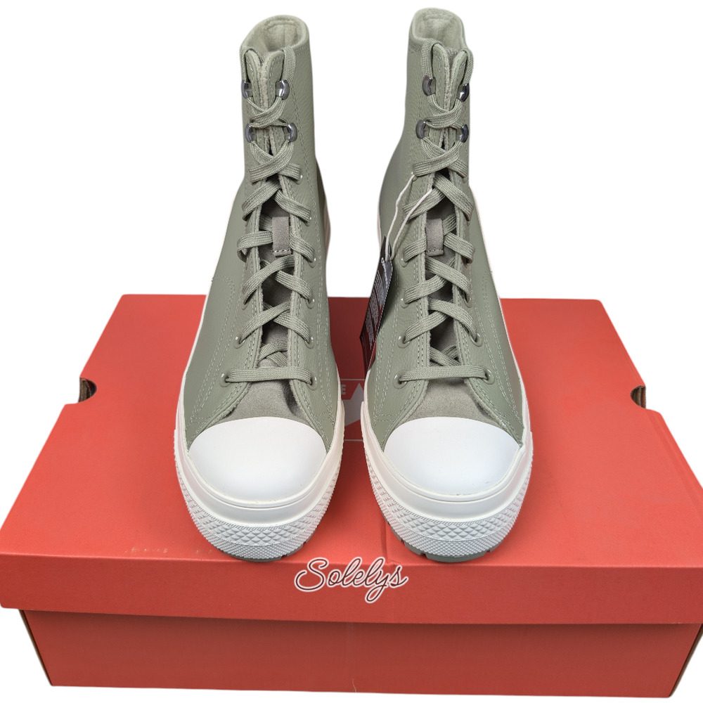 Converse Chuck 70 De Luxe Heel Green Water Repellent Leather Sneaker Boot W11.5